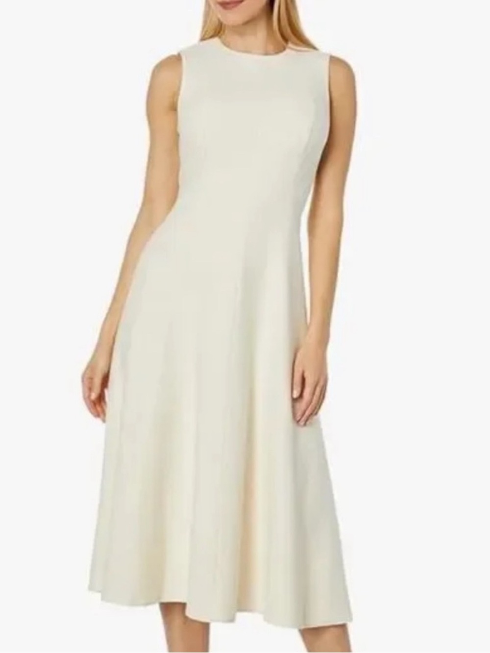 Vince Paneled Crew Neck Midi Dress 10 Chiffon Ivory Cotton Fit Flare Classic